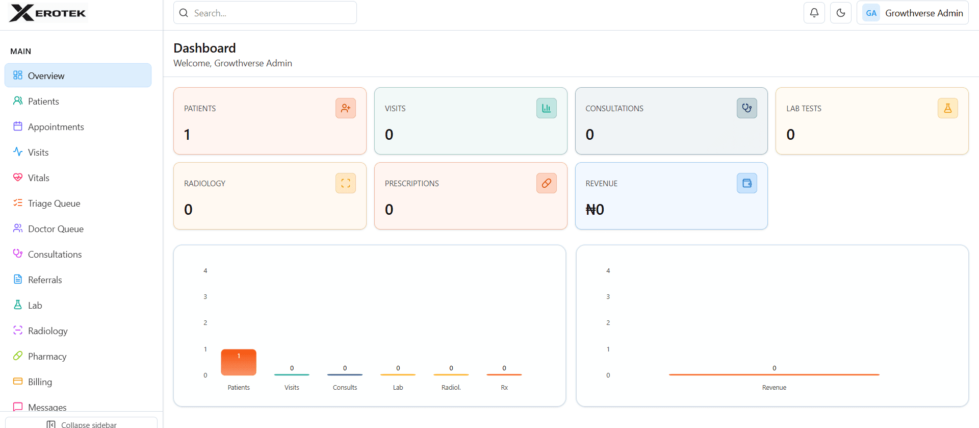 Xerotek dashboard preview