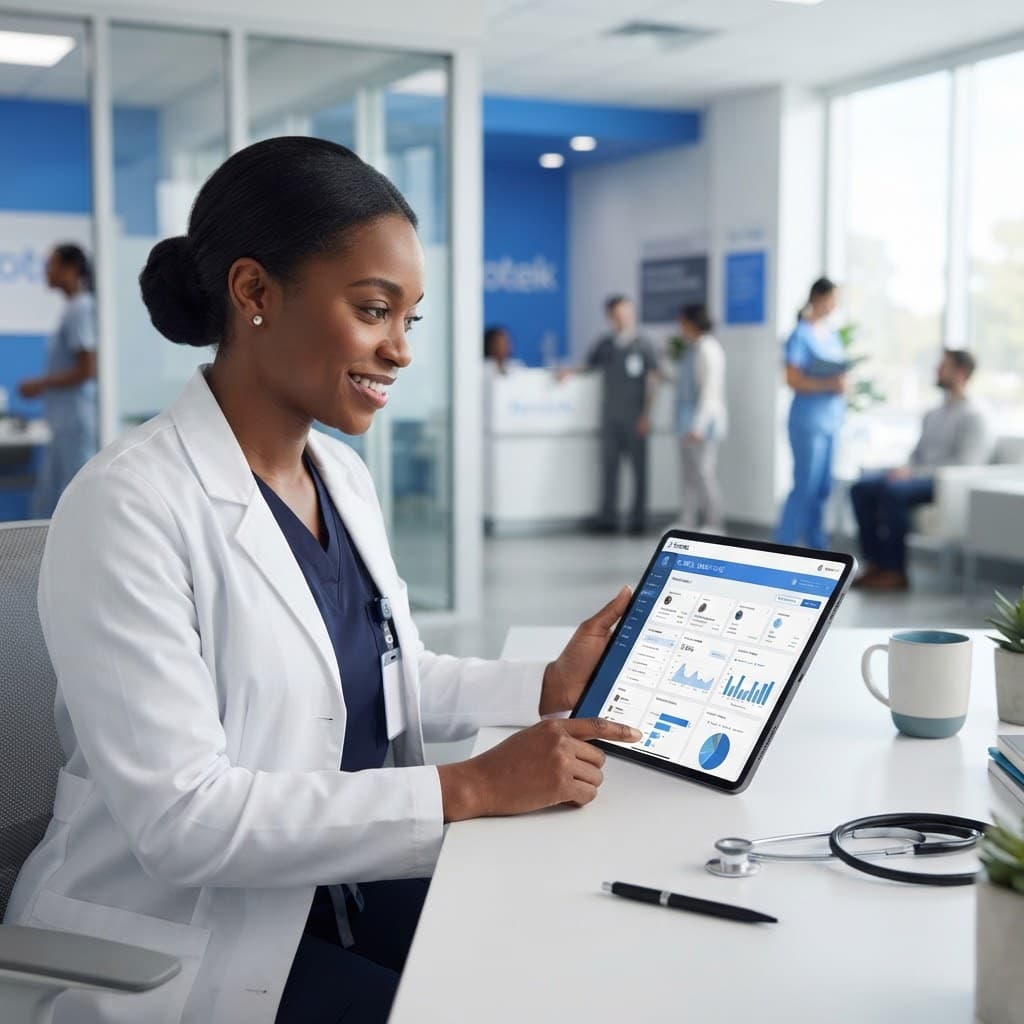 Clinician reviewing clinical context on a tablet